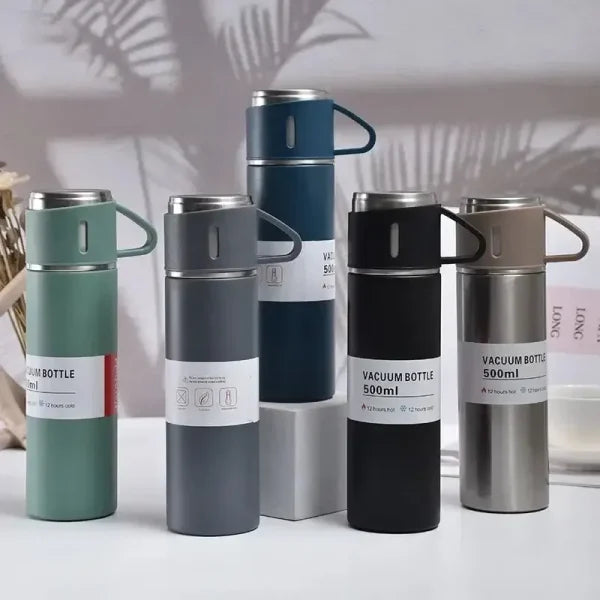 500ml Stainless Steel Vacuum Flask Water Bottle With 2 Extra Cups (160ml)
