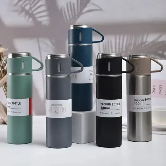 500ml Stainless Steel Vacuum Flask Water Bottle With 2 Extra Cups (160ml)