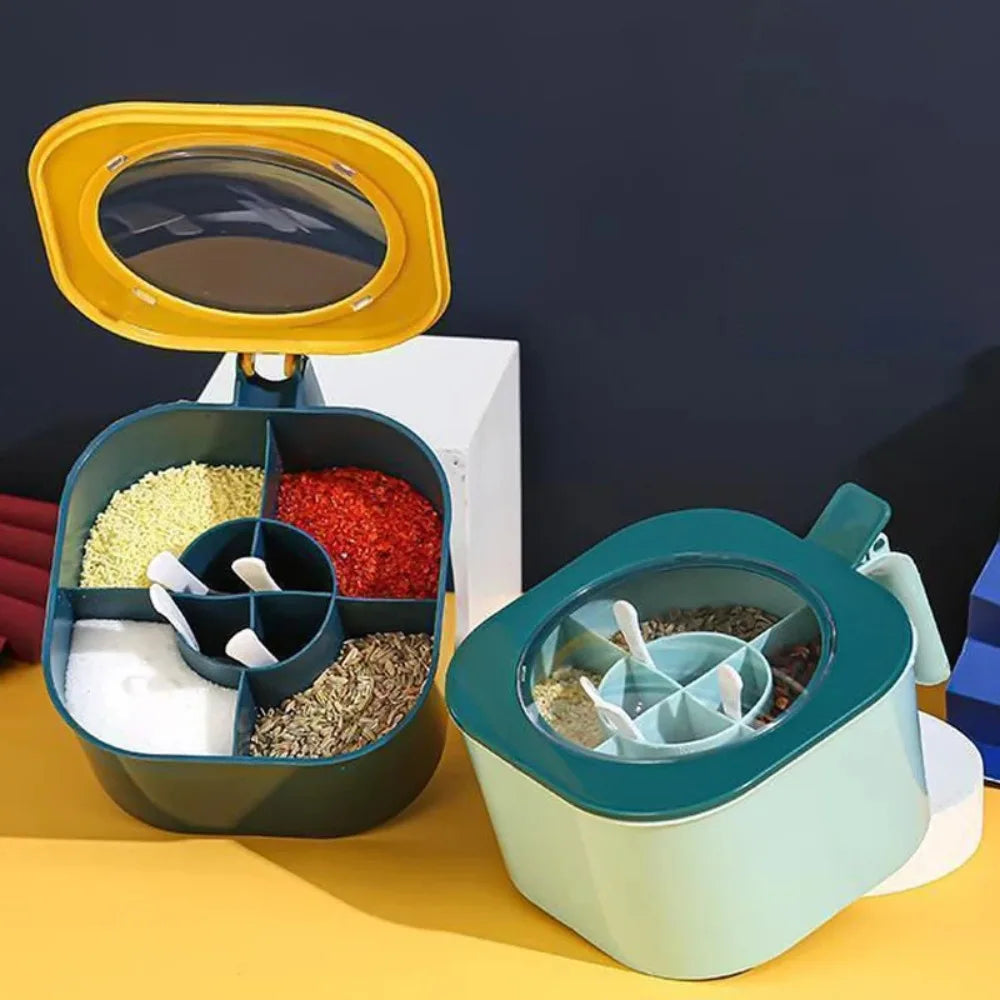 Spoon Seasoning Box Hot Sale Multi Compartment Moisture-proof Salt Pepper Spice Jars Pots 4 in 1 Kitchen Rack Kitchen Supplies