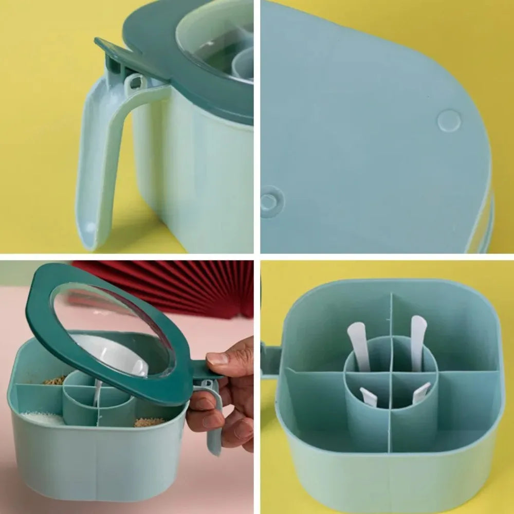 Spoon Seasoning Box Hot Sale Multi Compartment Moisture-proof Salt Pepper Spice Jars Pots 4 in 1 Kitchen Rack Kitchen Supplies