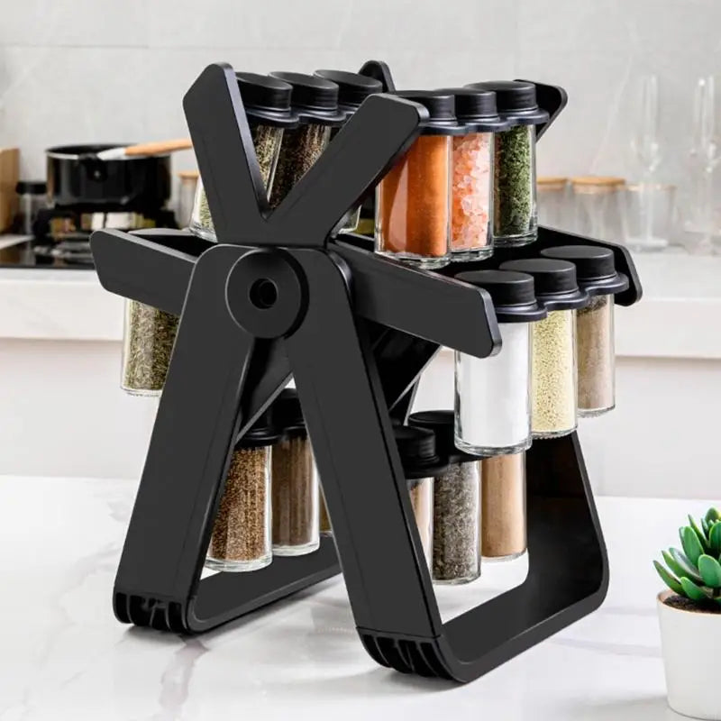 Rotating Spice Rack 360 Degree Ferris Wheel Rotation with 18 Glass Jar Set Seasoning for Countertop