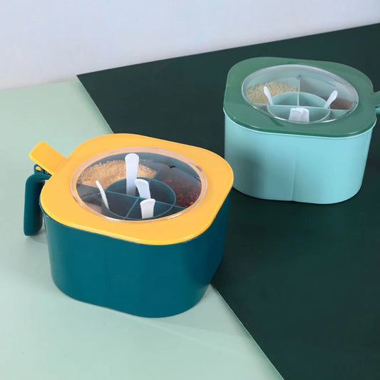 Spoon Seasoning Box Hot Sale Multi Compartment Moisture-proof Salt Pepper Spice Jars Pots 4 in 1 Kitchen Rack Kitchen Supplies