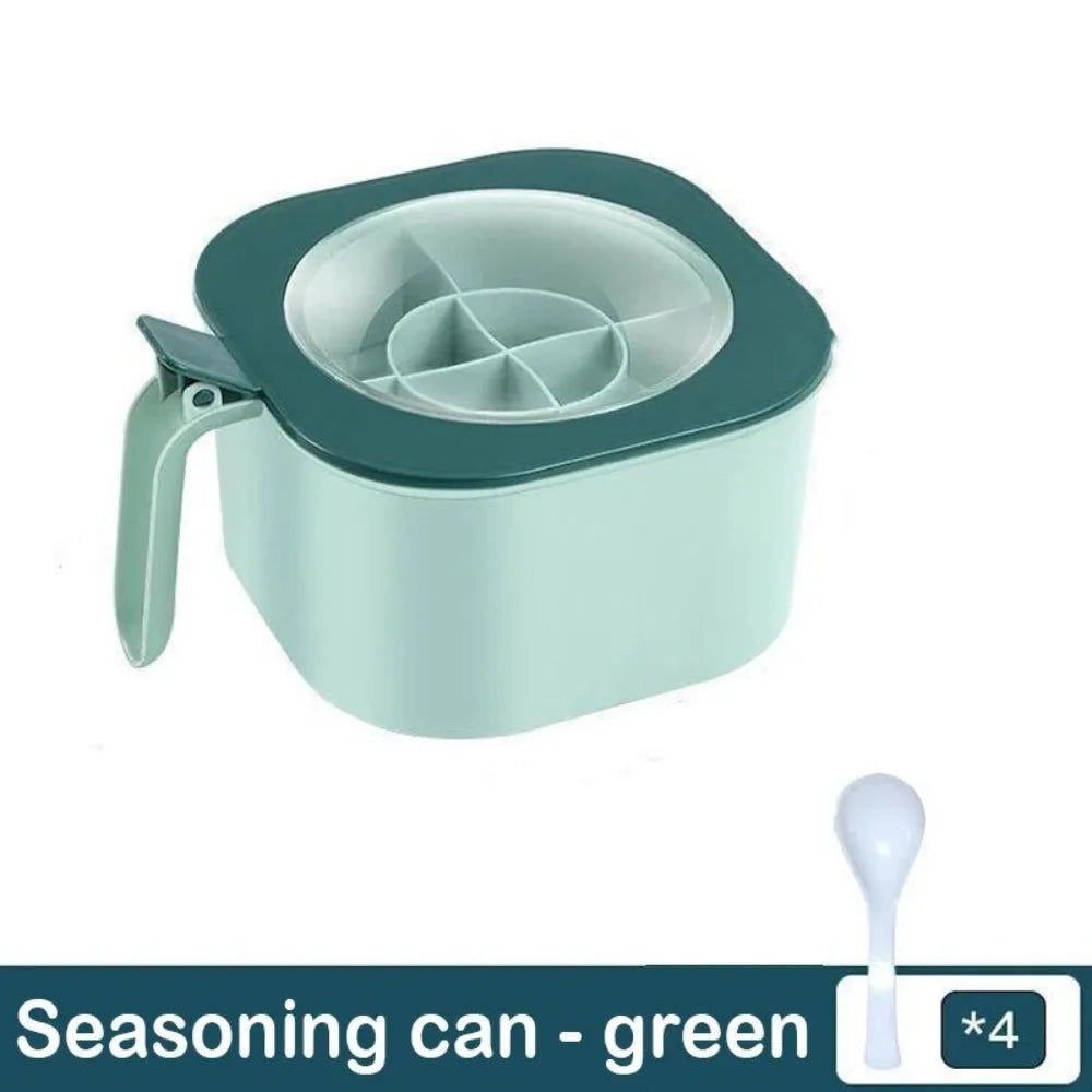 Spoon Seasoning Box Hot Sale Multi Compartment Moisture-proof Salt Pepper Spice Jars Pots 4 in 1 Kitchen Rack Kitchen Supplies