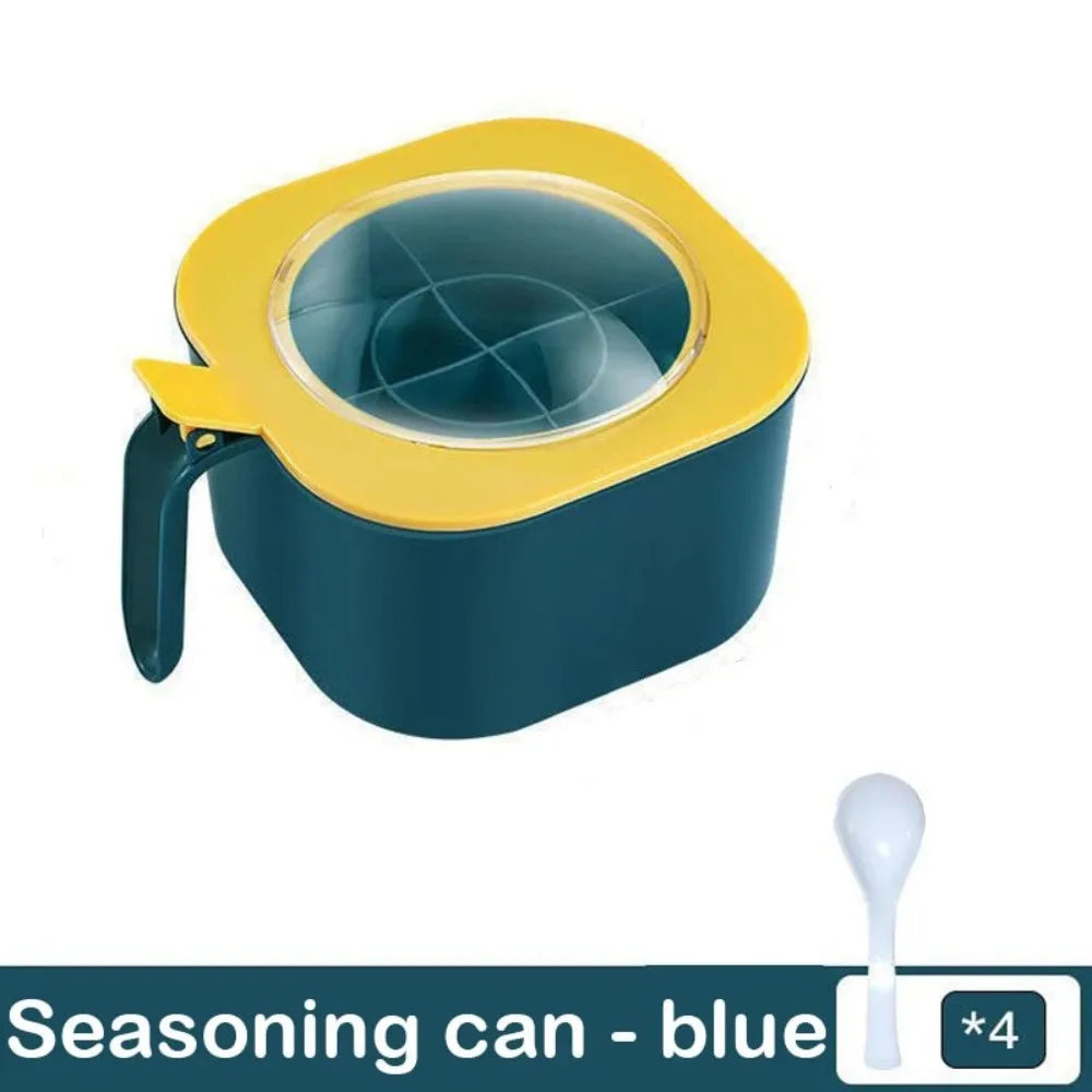 Spoon Seasoning Box Hot Sale Multi Compartment Moisture-proof Salt Pepper Spice Jars Pots 4 in 1 Kitchen Rack Kitchen Supplies