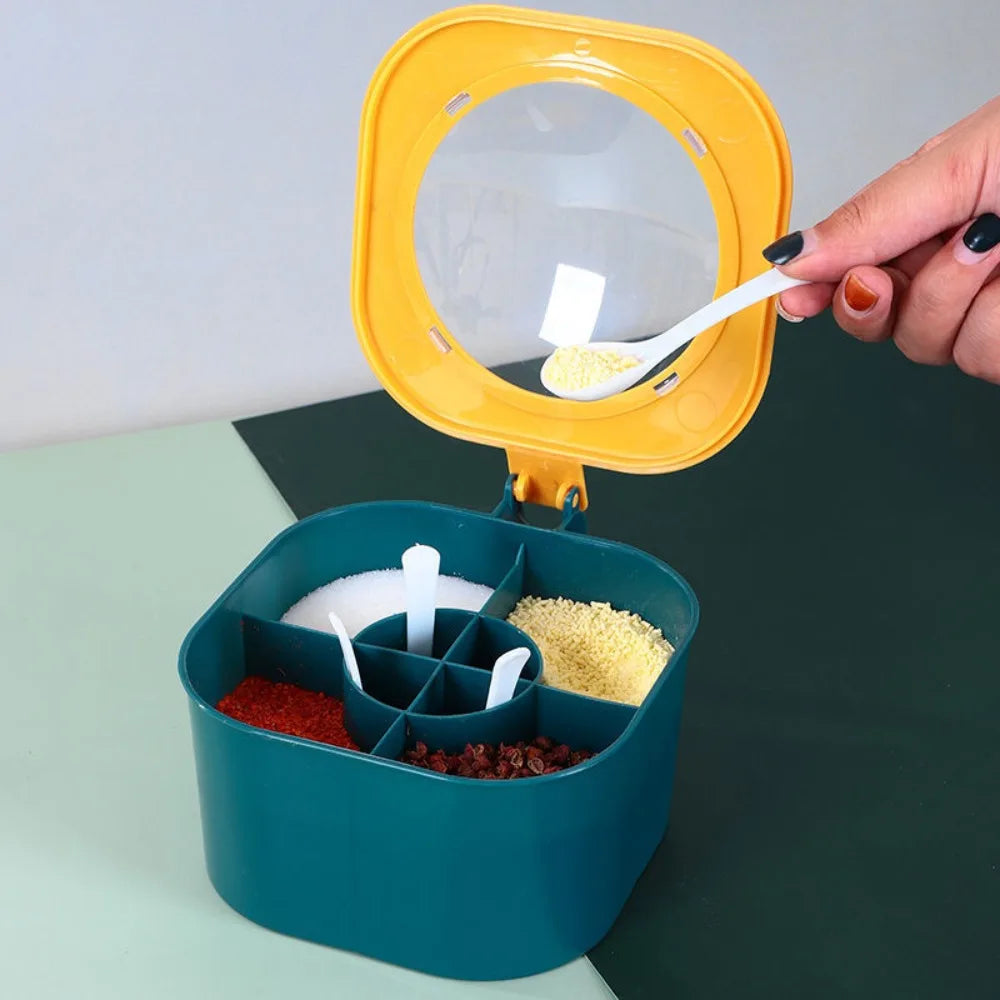 Spoon Seasoning Box Hot Sale Multi Compartment Moisture-proof Salt Pepper Spice Jars Pots 4 in 1 Kitchen Rack Kitchen Supplies