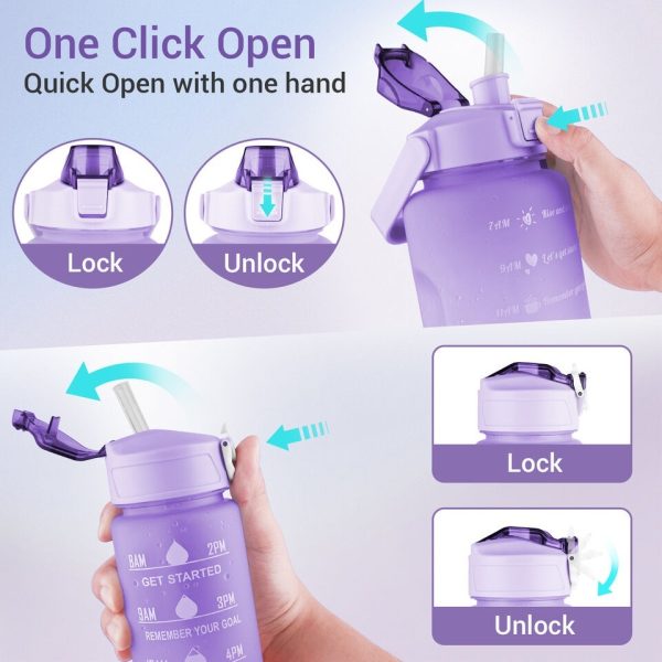 Sports Water Bottles 3 Pcs Set With Motivational Time Marker & Leak Proof Flip Top Lid