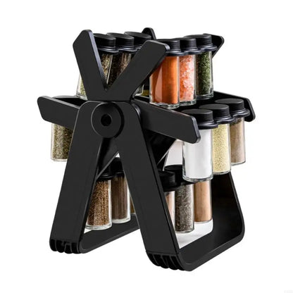 Rotating Spice Rack 360 Degree Ferris Wheel Rotation with 18 Glass Jar Set Seasoning for Countertop