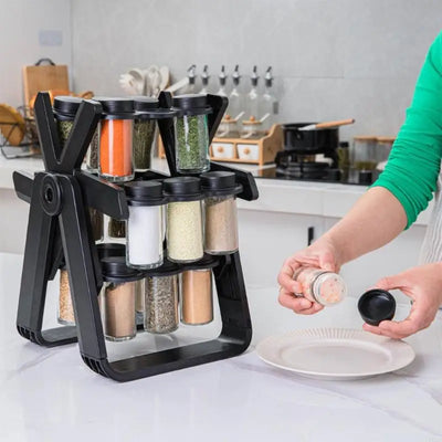 Rotating Spice Rack 360 Degree Ferris Wheel Rotation with 18 Glass Jar Set Seasoning for Countertop