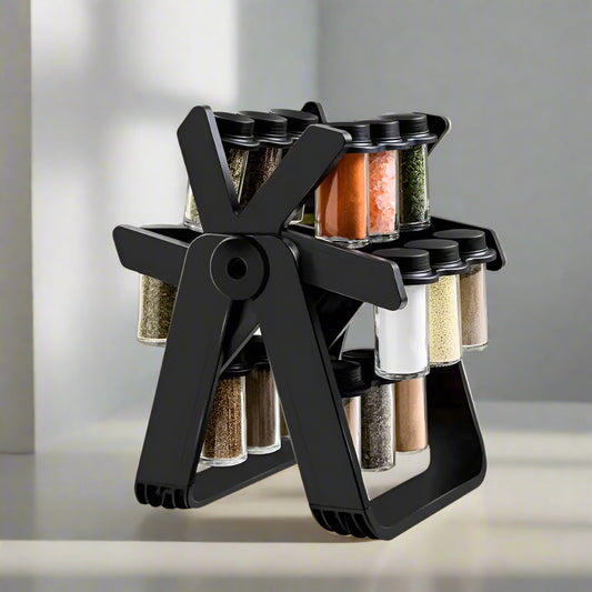Rotating Spice Rack 360 Degree Ferris Wheel Rotation with 18 Glass Jar Set Seasoning for Countertop