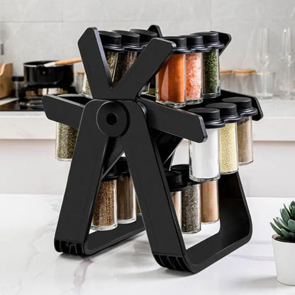 Rotating Spice Rack 360 Degree Ferris Wheel Rotation with 18 Glass Jar Set Seasoning for Countertop